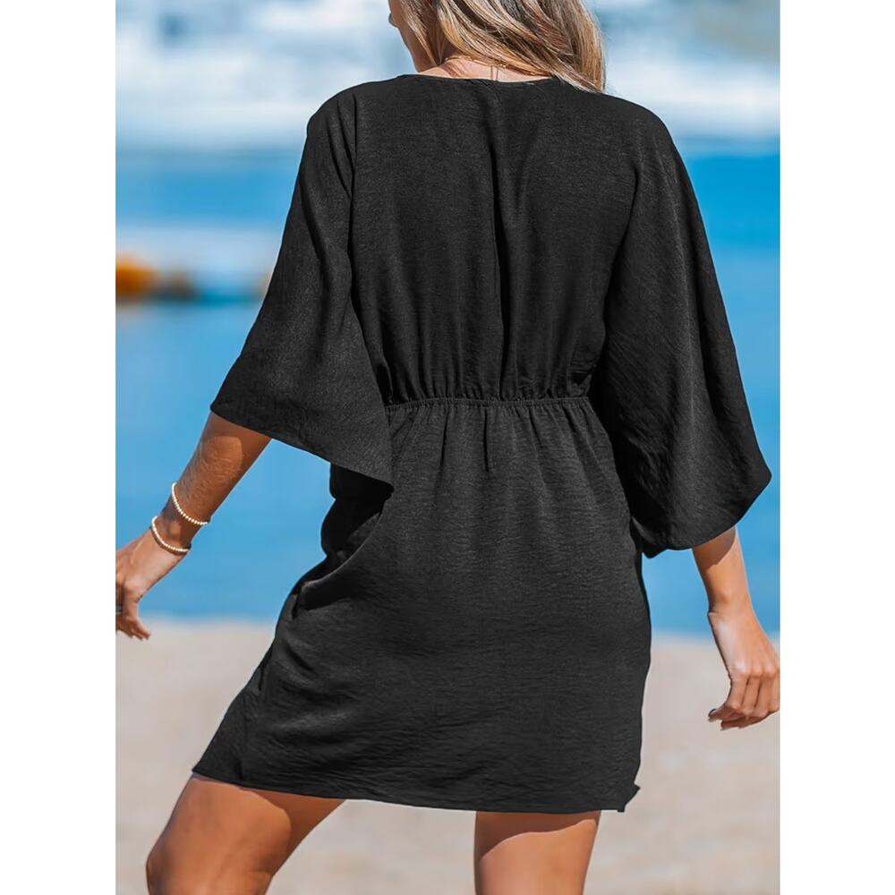 CUPSHE Women's V Neck 3/4 Kimono Sleeve Self Tie Pleated XL - Picture 2 of 10